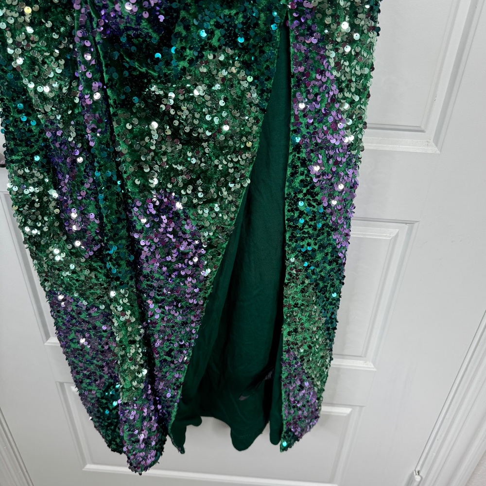FREE PEOPLE Glitter & Gold Halter Sequin Midi Dress NEW Size S Green - Picture 7 of 15
